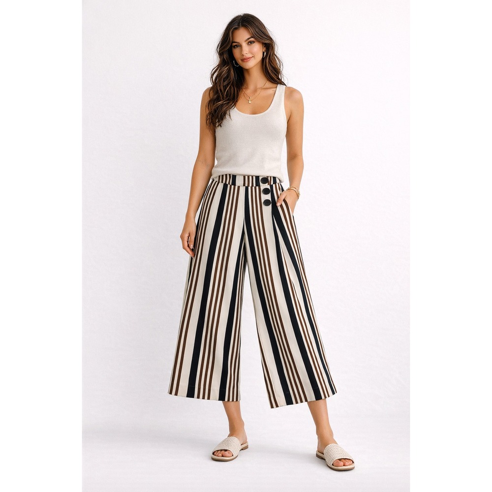 2/$30 Zara Wide Leg Pants Sz S Striped Crop Lightweight Pull On Elastic Waist